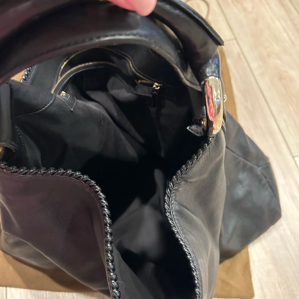 Gucci Leather Chain Horsebit Accent Large Hobo Shoulder Bag Black 100% Authentic - Picture 6 of 12